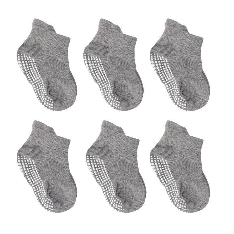 Stevvex cotton baby socks 6 pairs non-slip boat low-cut with rubber grips gray on Tampa Home & Garden Store