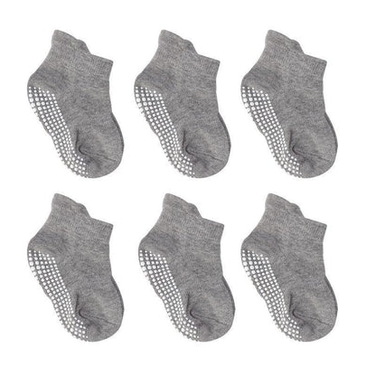 Stevvex cotton baby socks 6 pairs non-slip boat low-cut with rubber grips gray on Tampa Home & Garden Store