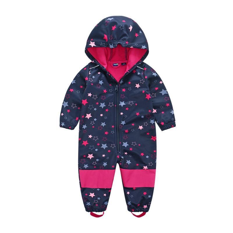 Stevvex kids ski suit navy with pink fleece lining, star pattern, waterproof jumpsuit on Tampa Home & Garden Store