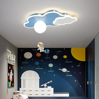 DecorBites Kids Space Theme Ceiling Lamp blue cloud ceiling light with hanging astronaut on Tampa Home & Garden Store