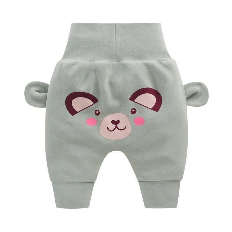 Baby pants with panda face cartoon print, gray fleece fabric, ear pockets on Tampa Home & Garden Store
