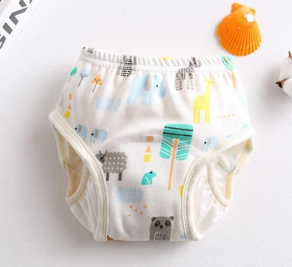 Stevvex 8-layer reusable baby training pants diaper, leak-proof sides, white with print on Tampa Home & Garden Store