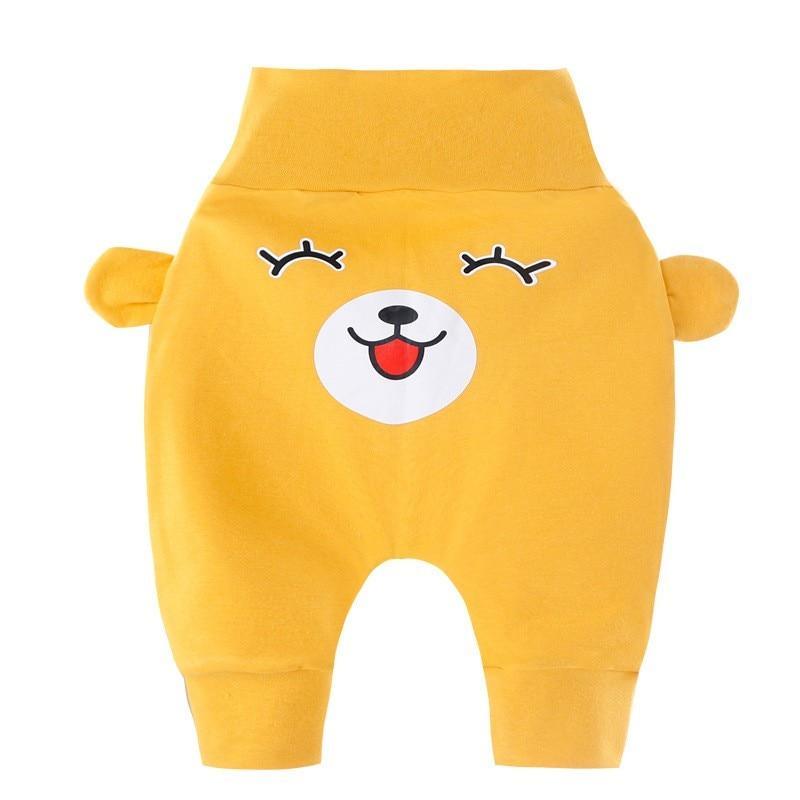 Stevvex yellow bear-face baby pants with bear ears design and ribbed cuffs on Tampa Home & Garden Store