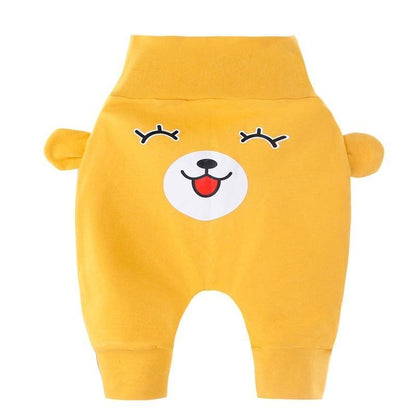 Stevvex yellow bear-face baby pants with bear ears design and ribbed cuffs on Tampa Home & Garden Store