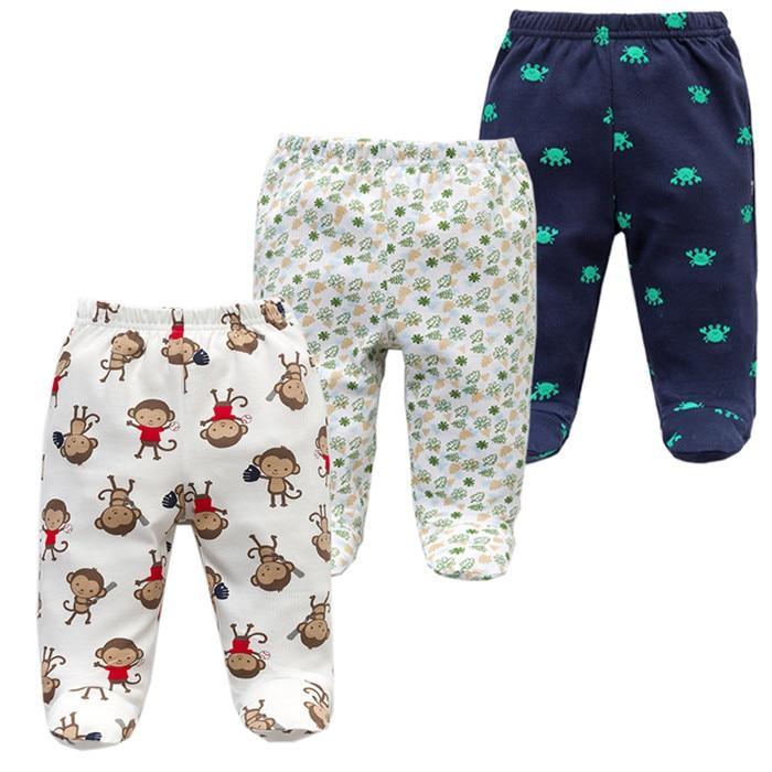 Stevvex 3pc baby pants set, 100% cotton unisex; monkey print, floral print, navy crab print on Tampa Home & Garden Store