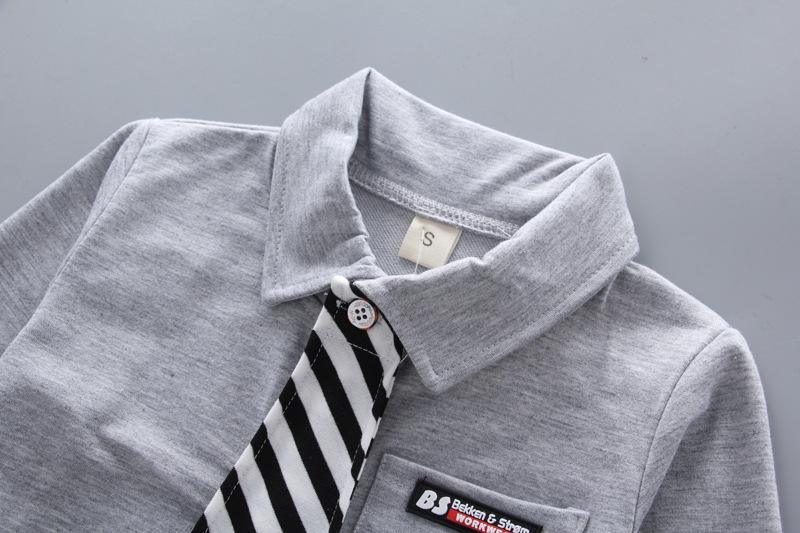 Stevvex newborn baby boys formal shirt set: grey collared knit top with striped tie on Tampa Home & Garden Store