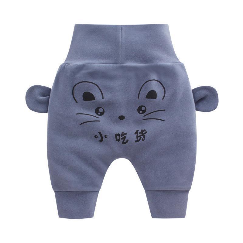 Baby pants with cartoon animal face print on lavender blue fabric and side ear accents on Tampa Home & Garden Store