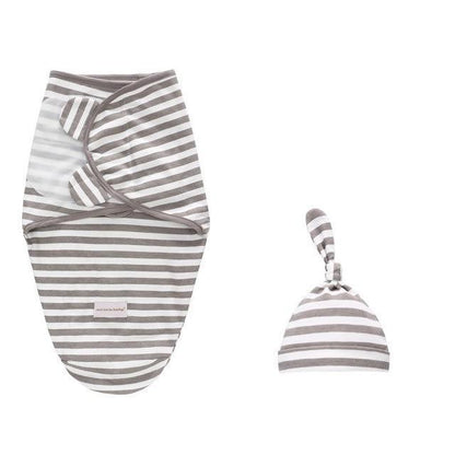 Newborn swaddle wrap and striped hat set by Stevvex, grey and white two-piece sleep set on Tampa Home & Garden Store