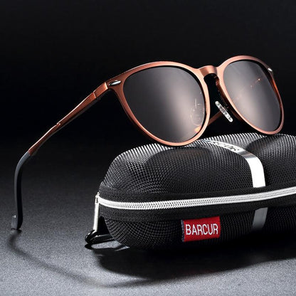 Stevvex retro round sunglasses rose-gold metal frame polarized UV400 Barcur on Tampa Home & Garden Store
