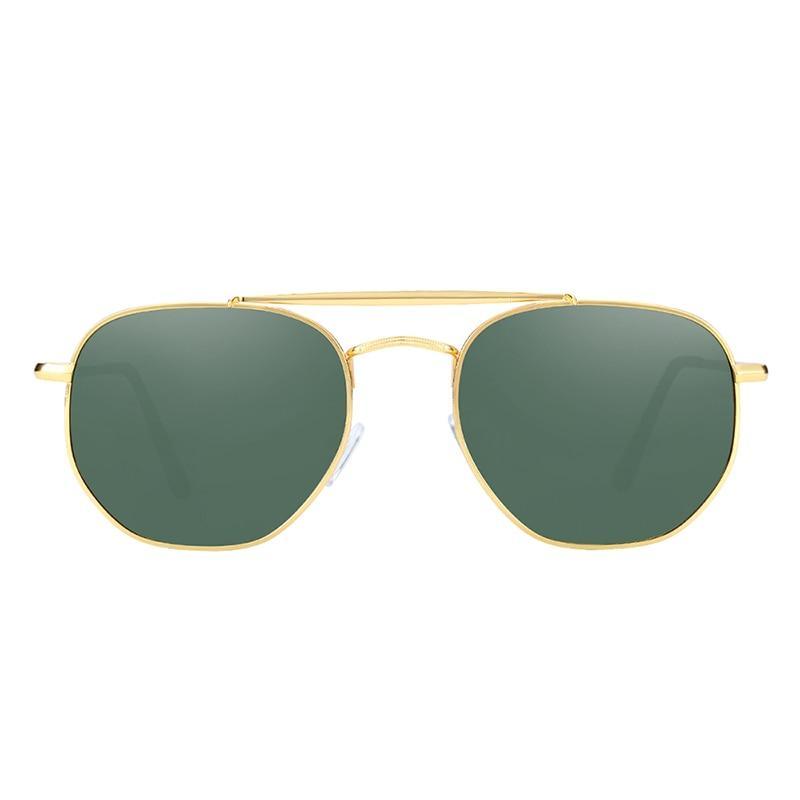 Stevvex gold-tone square sunglasses with green polarized lenses on Tampa Home & Garden Store