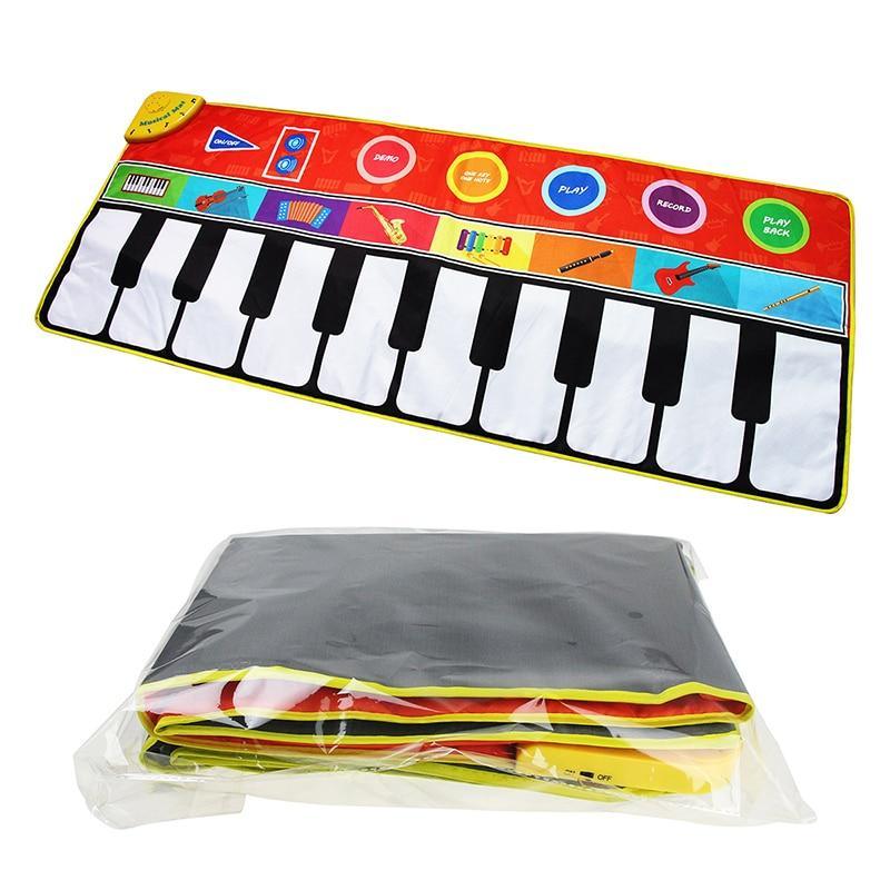 Stevvex big size piano play mat with 8 instrument icons and black-and-white keys on Tampa Home & Garden Store