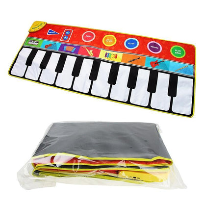 Stevvex big size piano play mat with 8 instrument icons and black-and-white keys on Tampa Home & Garden Store
