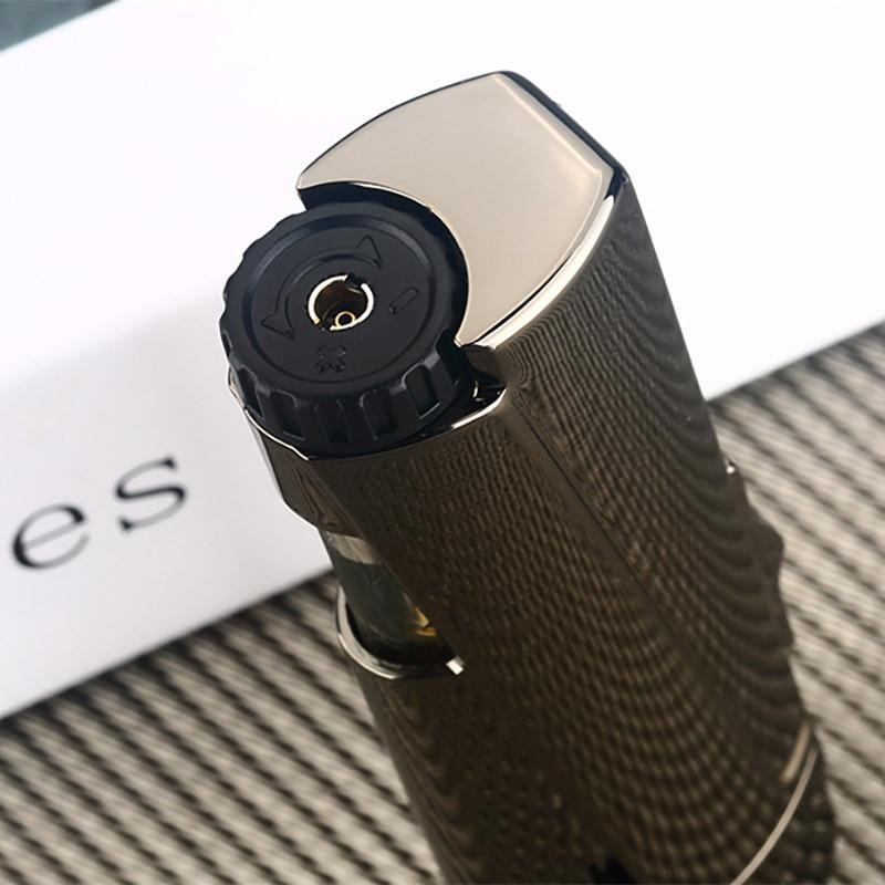 Stevvex triple-torch metal lighter with textured brown body and black top dial on Tampa Home & Garden Store