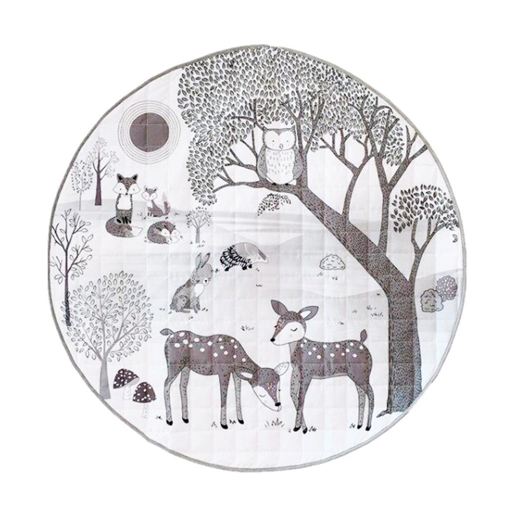 Home Nordic Forest Animals round play mat by Stevvex, soft cotton woodland print for kids on Tampa Home & Garden Store