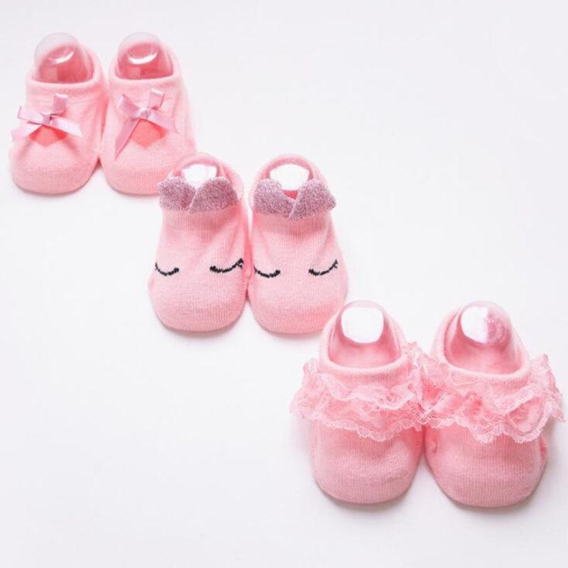 Baby girl anti-slip cotton socks set of 4 pink pairs with bows, lace trim Stevvex on Tampa Home & Garden Store