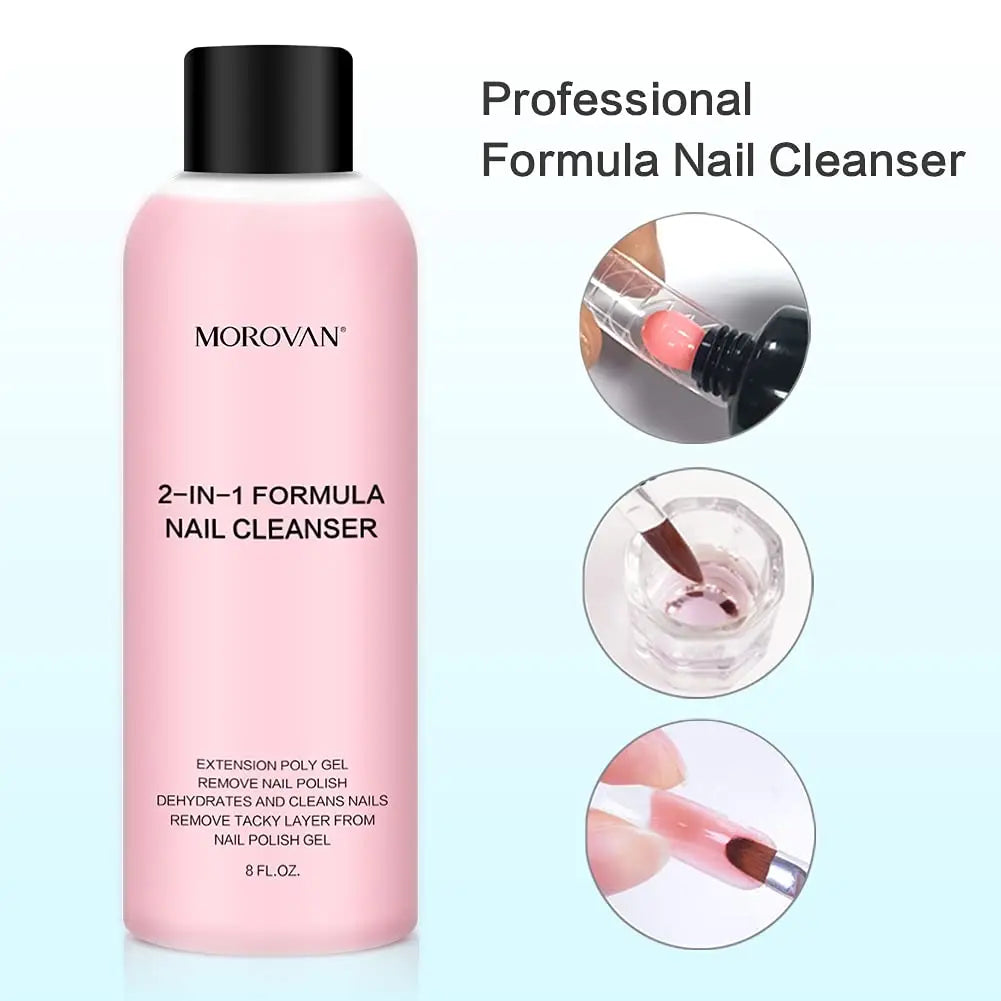 2-in-1 nail cleanser bottle, pink 8 oz Morovan, lint-free slip solution for nail extensions on Tampa Home & Garden Store