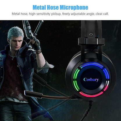 Gaming headset with microphone, Cosbary, black over-ear design with RGB ring for PC on Tampa Home & Garden Store