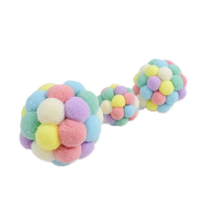 Plush pet toy ball set of 3 multicolor pom-pom balls for cats Stevvex on Tampa Home & Garden Store
