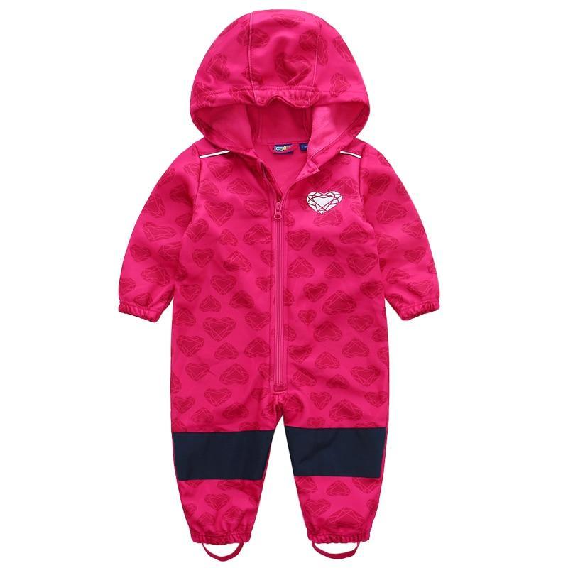 Kids pink hooded ski suit with heart pattern, waterproof soft shell, fleece lining on Tampa Home & Garden Store
