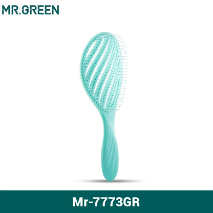 MR.GREEN hollow-out hair brush teal handle detangler for wet or dry hair on Tampa Home & Garden Store