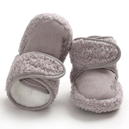 Newborn soft baby shoes pair by Stevvex, fuzzy warm infant snow boots with suede exterior on Tampa Home & Garden Store