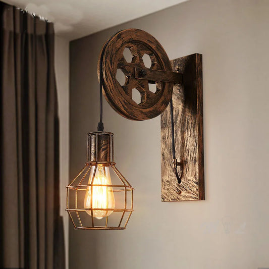 Vintage Industrial Pulley Wall Sconce LED Bedroom Mirror Retro Wall Light - Tampa Home & Garden Store