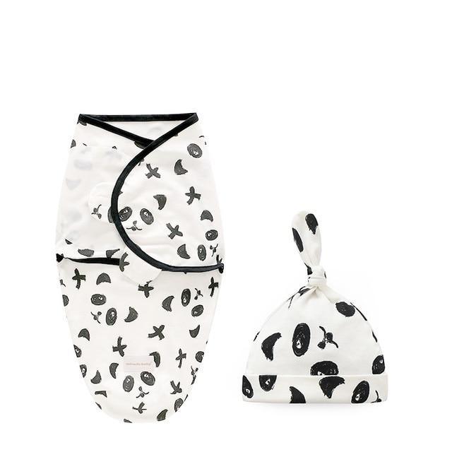 Stevvex newborn swaddle wrap set with hat in white with black abstract print on Tampa Home & Garden Store