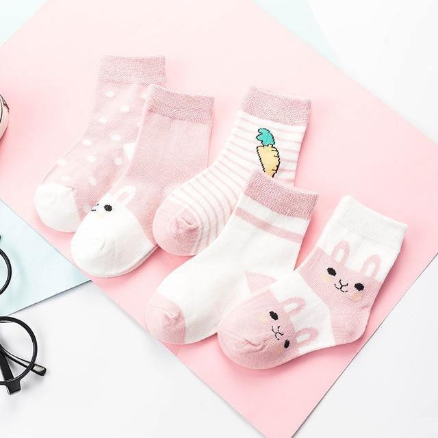 Baby socks set 5 pairs pink/white soft cotton with cute cartoon prints Stevvex on Tampa Home & Garden Store