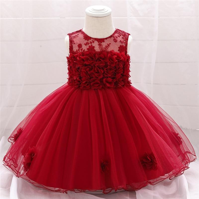 Stevvex baby red lace tulle dress with floral applique bodice, sleeveless party gown on Tampa Home & Garden Store