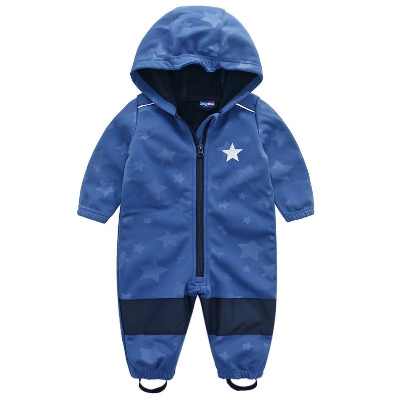 Stevvex kids ski suit blue waterproof hooded with star print, front zipper, knee panels on Tampa Home & Garden Store