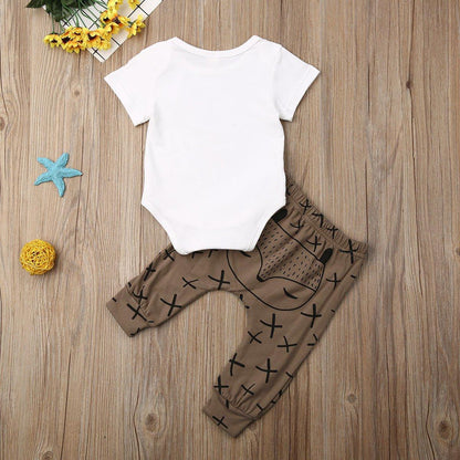Stevvex summer newborn romper set with white short-sleeve top and brown bear-print pants on Tampa Home & Garden Store