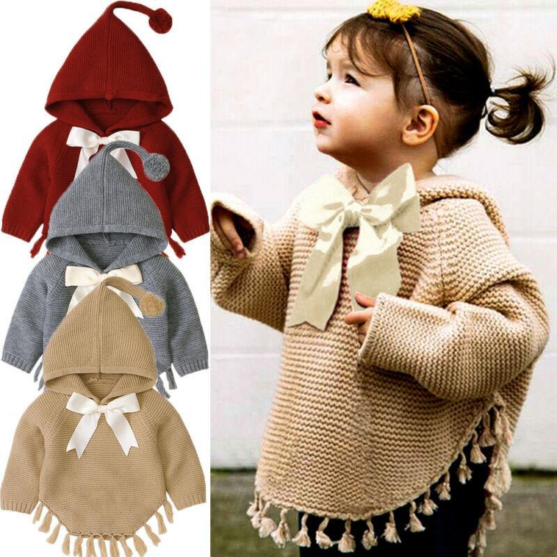 Toddler girl knit hooded coats set in red gray beige camel with bow accents on Tampa Home & Garden Store