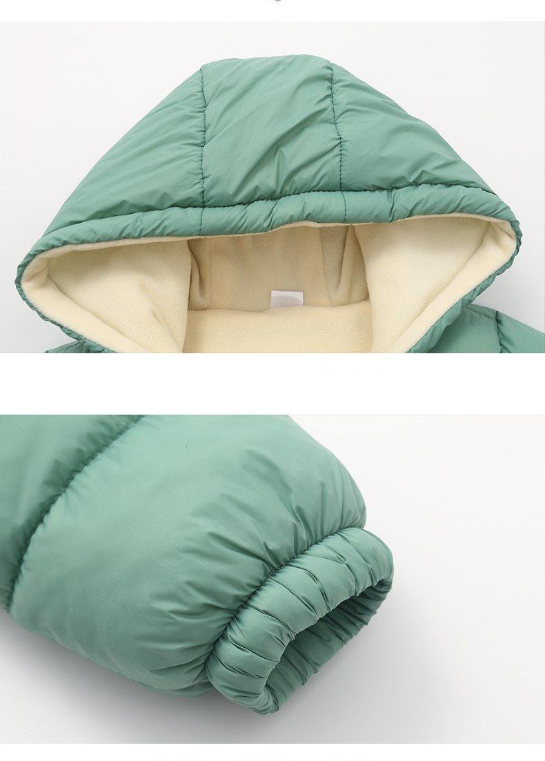 Stevvex infant hooded green puffer jacket with cream fleece lining for winter babies on Tampa Home & Garden Store