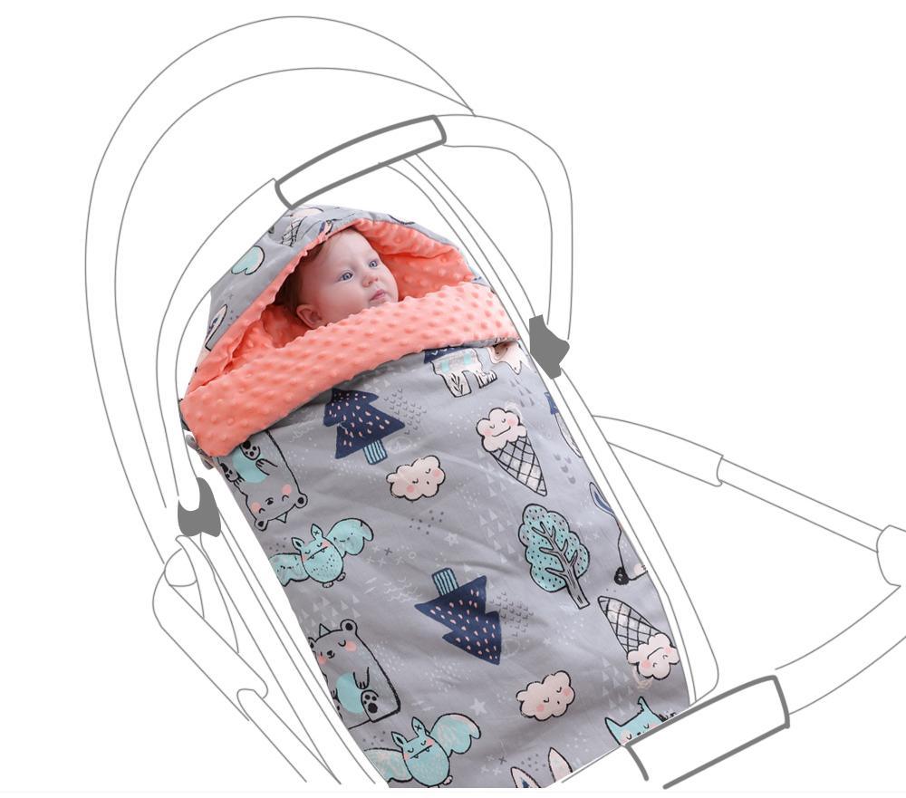 Stevvex newborn envelope cocoon sleeping bag, grey print swaddle with orange plush lining on Tampa Home & Garden Store