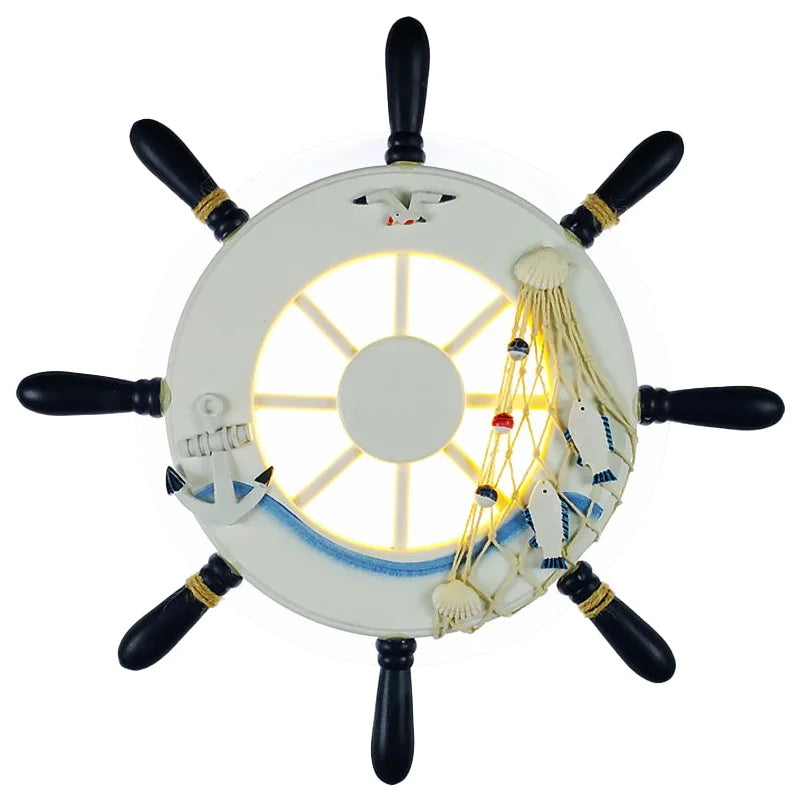 DecorBites Kids LED Ship Rudder Wall Light white ship wheel with LED glow nautical decor on Tampa Home & Garden Store