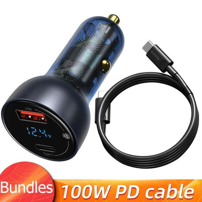 65W USB car charger Stevvex with blue body, QC4.0 QC3.0 PD fast charging, PD cable on Tampa Home & Garden Store