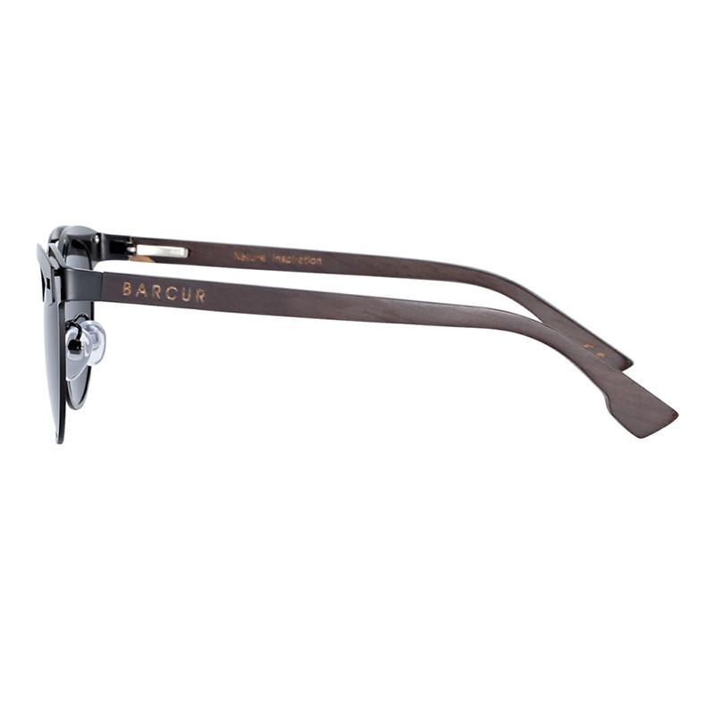 Barcur retro cat-eye sunglasses with wood temples and dark polarized lenses on Tampa Home & Garden Store