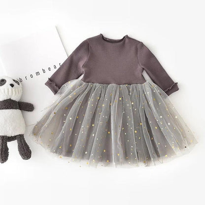 Modern Winter Flower long sleeve dress with mauve top and grey starry tulle skirt on Tampa Home & Garden Store