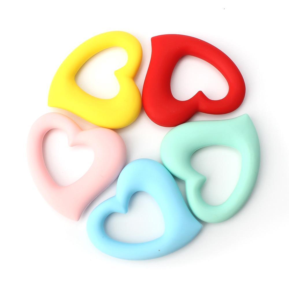 Stevvex silicone heart teether 5-piece in yellow red pink blue mint on Tampa Home & Garden Store