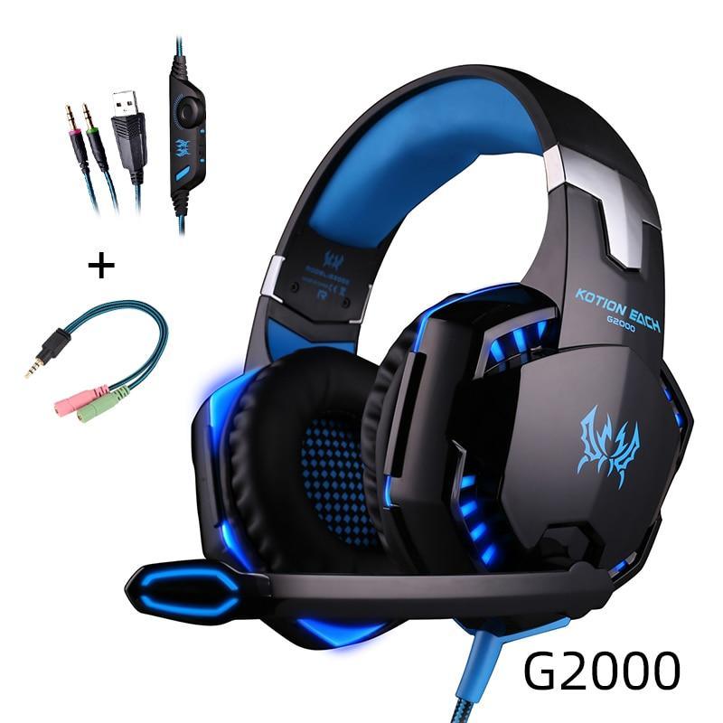 STEVVEX over-ear gaming headset with blue LED, wired PC mic headset with USB and 3.5mm adapters on Tampa Home & Garden Store