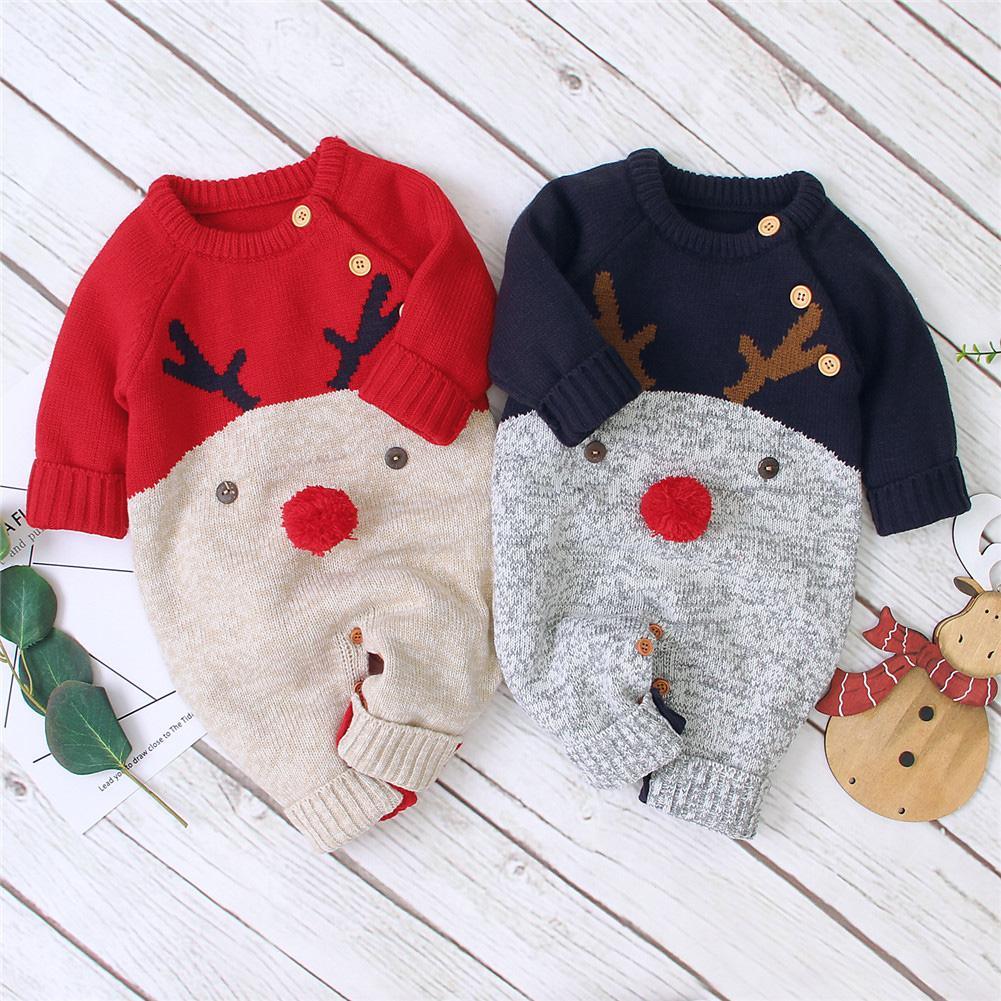 Stevvex baby Christmas reindeer knit romper set, red & navy, 0-2Y, wool two-piece jumpsuits on Tampa Home & Garden Store