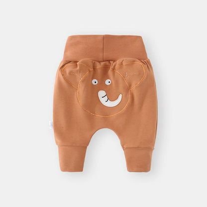 Stevvex baby pants warm orange thick cotton with bear face applique and high elastic waist on Tampa Home & Garden Store