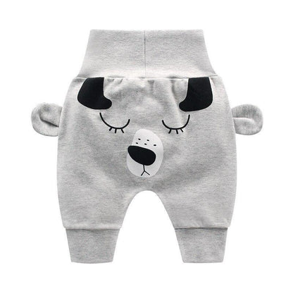 Stevvex grey baby pants with cartoon dog face print and ear pockets for kids on Tampa Home & Garden Store