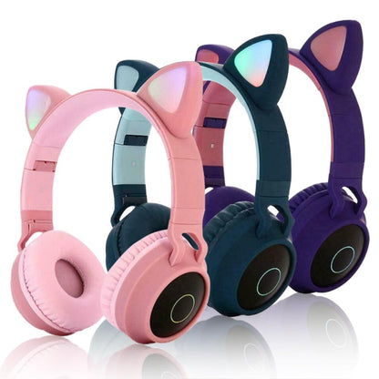 Stevvex kids on-ear headphones set of 4 in pink, teal, blue and purple with cat-ear lights on Tampa Home & Garden Store