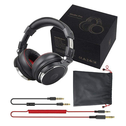 Stevvex ST10S4236ITP black over-ear headphones with red stitching, cables included on Tampa Home & Garden Store
