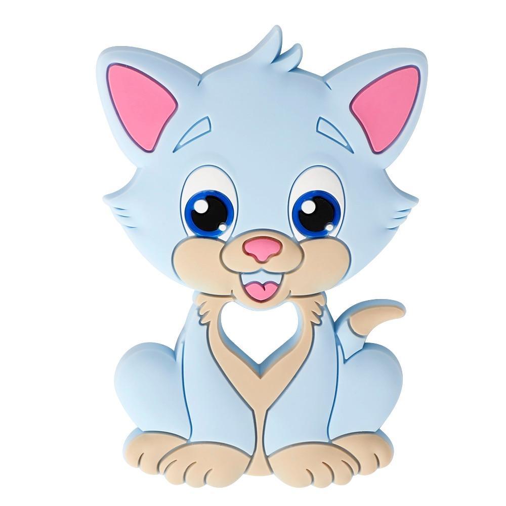 Stevvex baby silicone teether dog toy in light blue with pink ears on Tampa Home & Garden Store