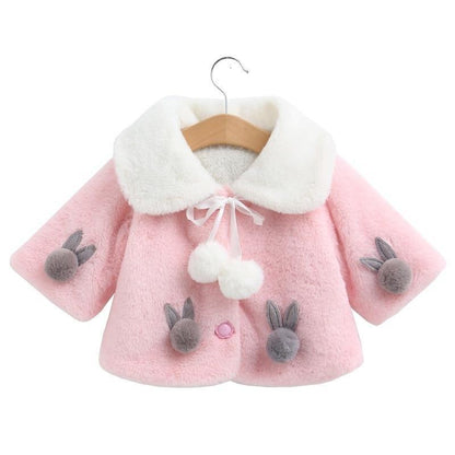 Princess baby girls pink faux fur coat with white collar and bunny appliques by Stevvex on Tampa Home & Garden Store