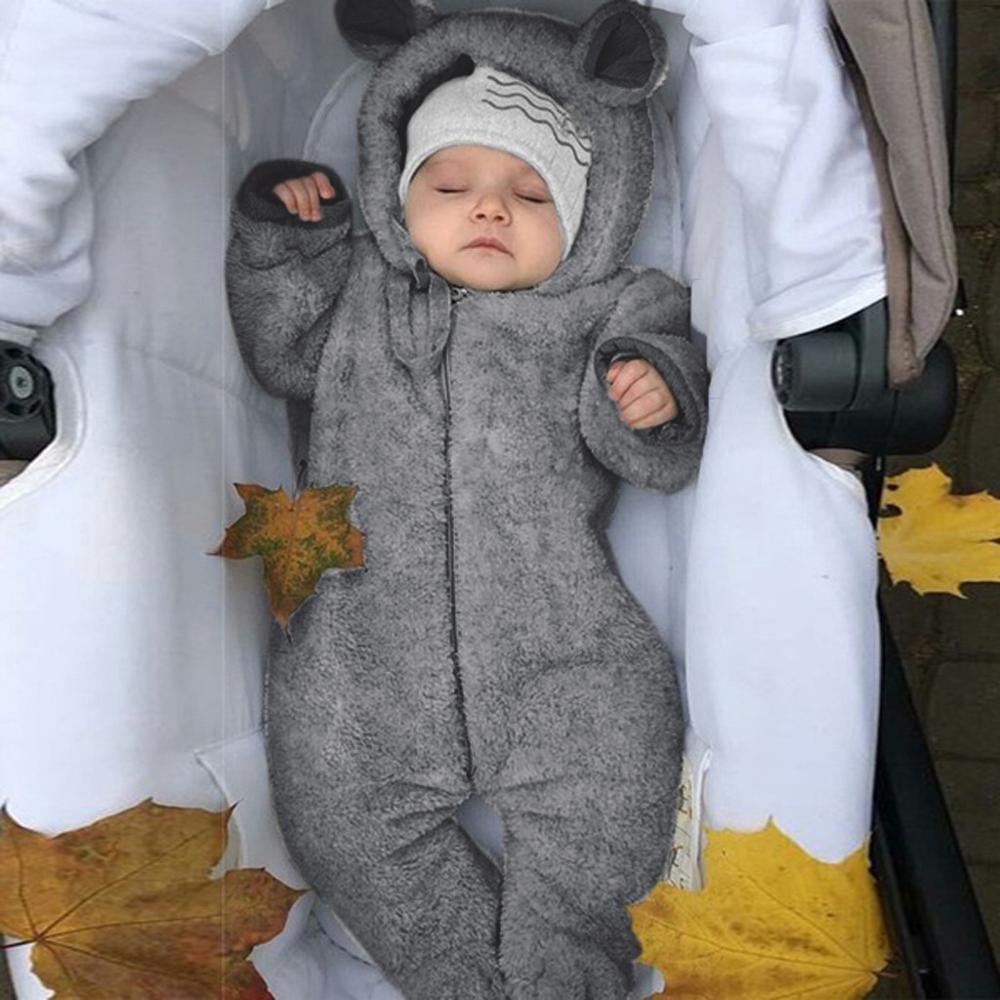 Newborn gray hooded fleece romper with zip-front for infants on Tampa Home & Garden Store