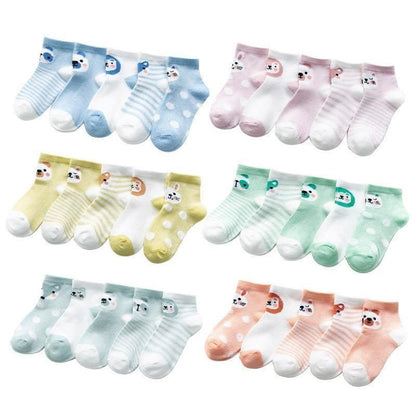 5Pair Cotton Baby Socks Stevvex: breathable mesh, pastel colors, cute cartoon faces, 5 pairs on Tampa Home & Garden Store