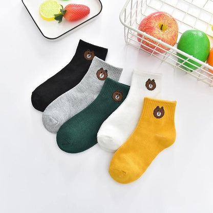 5 pairs baby boys bear socks in black gray green white mustard yellow breathable cotton Stevvex on Tampa Home & Garden Store